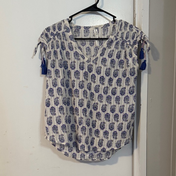 Anthropologie White and Blue Patterned Blouse - Picture 1 of 5